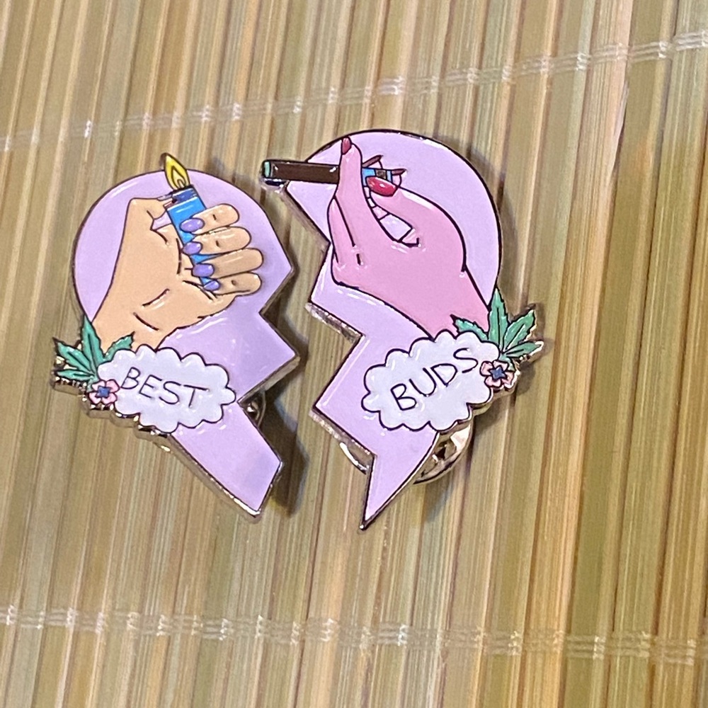 Pink Best Buds Enamel Pins